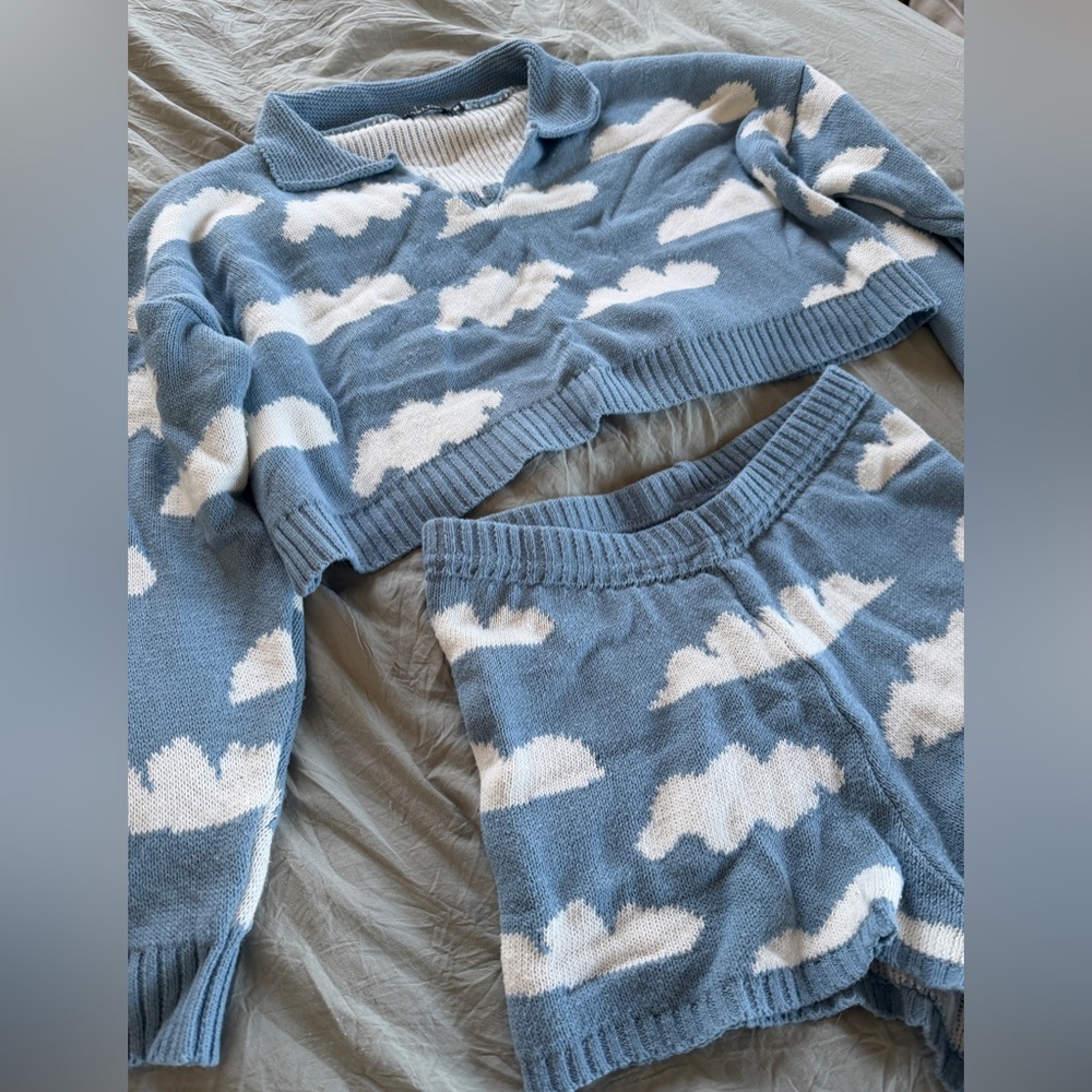 Nasty Gal 2pc Cloud Print Knit Lounge Set